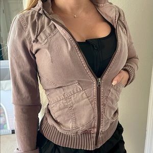 Acid Wash Maroon Jean Jacket/Hoodie Small